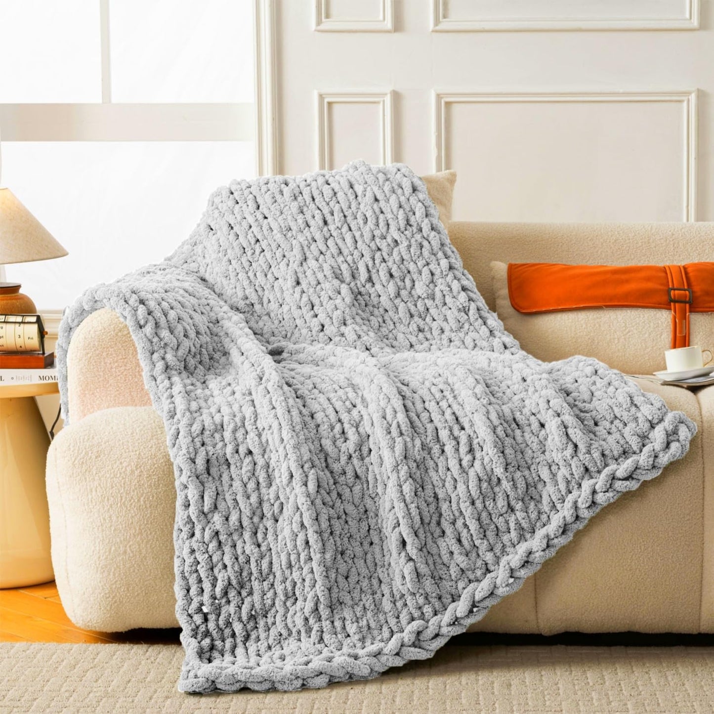 Ultra Soft Chunky Knit Blanket Throw -50x70 Hand Knitted Warm Chenille Throw Blanket, Home Decor Soft Thick Yarn Cable Knit Blanket Breathable Fleece Banket Christmas for Couch Bed Sofa Best GIF