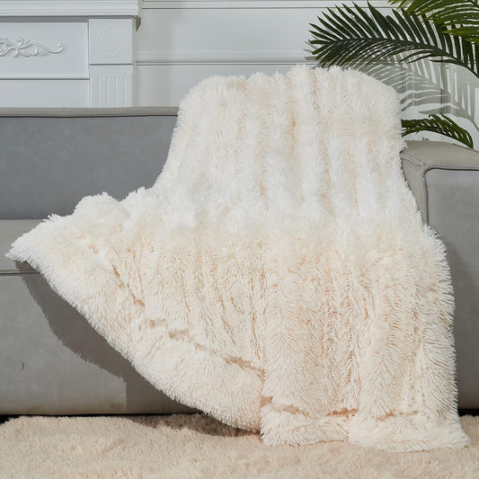 GONAAP Fuzzy Faux Fur Throw Blanket Ivory Super Soft Cozy Plush Fuzzy Shaggy Blanket for Couch Sofa Bed (Ivory, Throw(40"x50"))