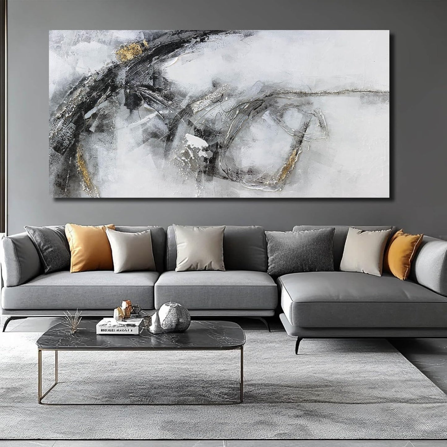 White Abstract Wall Art Black And White Wall Decorations Office Artwork Large Wall Decor for Men Room 29"x58"