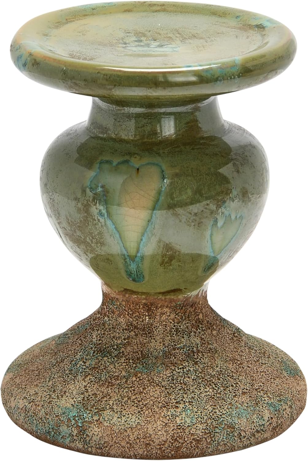 Creative Co-Op 2-Tone Sculptural Terracotta Pillar Candle Holder, Distressed Green