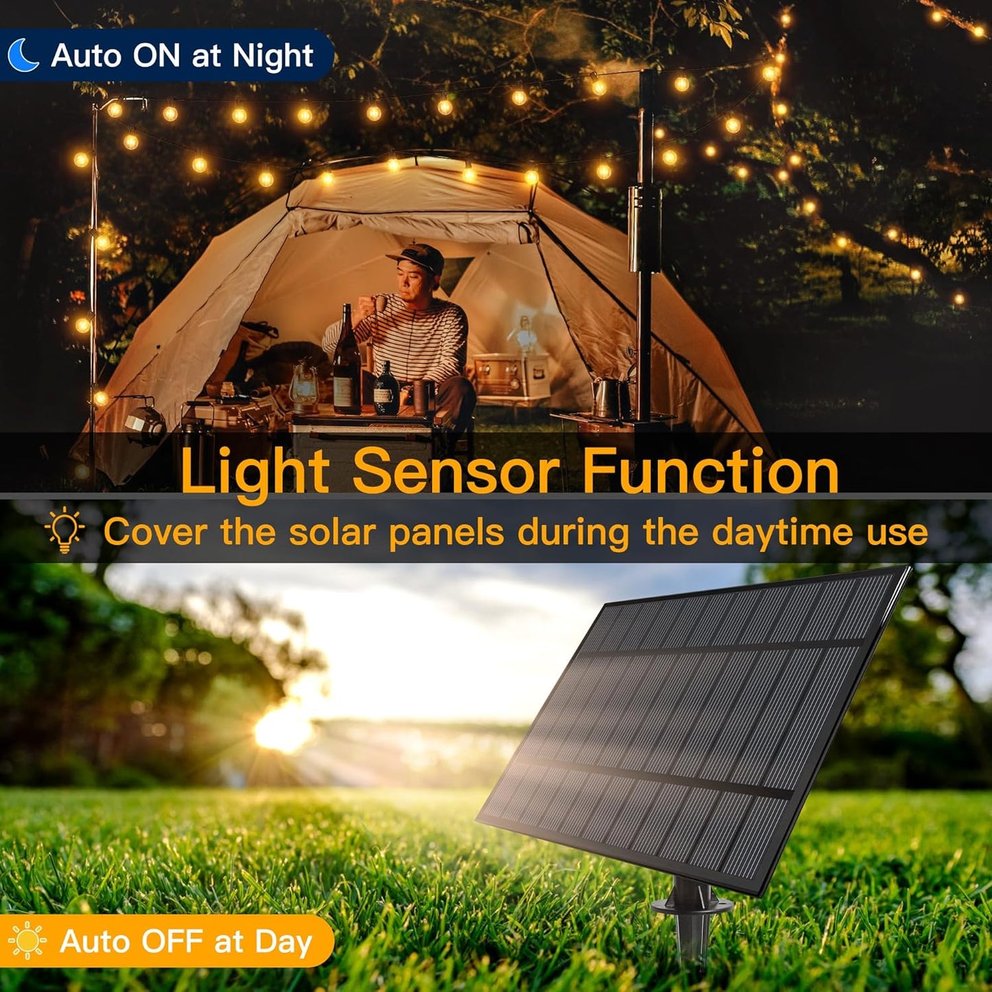 Ollny 35FT Solar Patio Lights, Waterproof Remote Control Dimmable Timers 3Modes Outdoor Light with 15 LED + 1 Spare Shatterproof Bulb, G40 String Lights for Outside Camping Backyard Tree Bistro