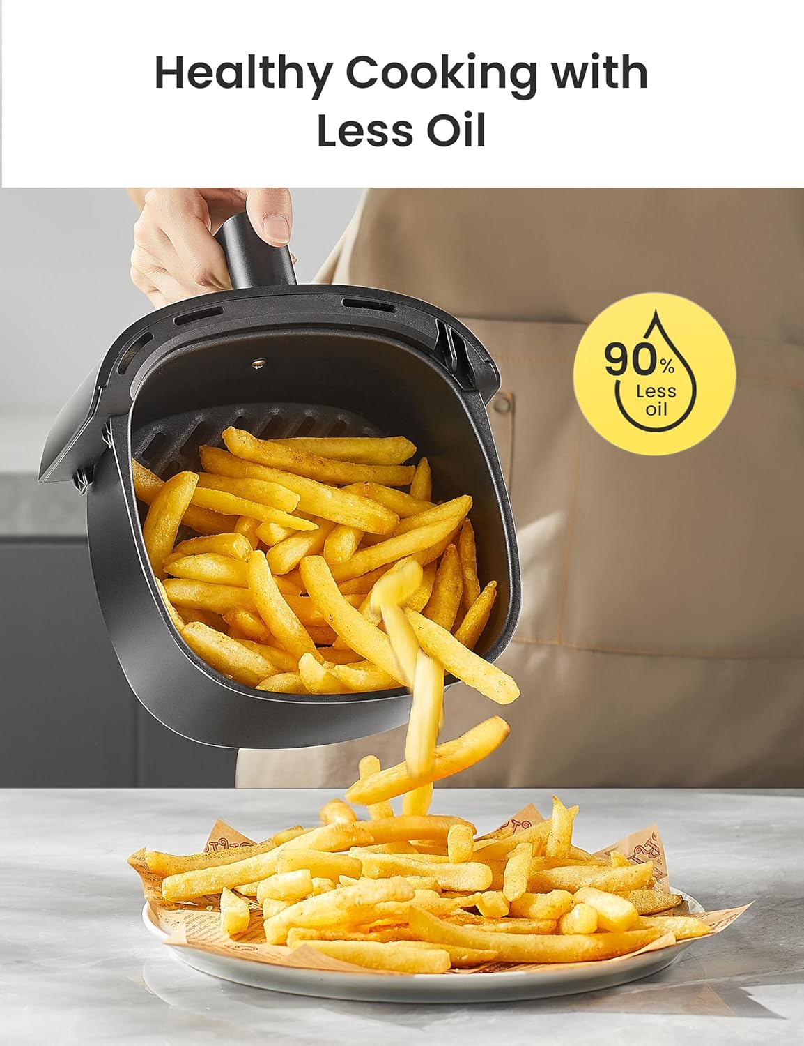 COMFEE' Compact 2.1 Quart Air Fryer with 12 Menu Options, Adjustable Timer & Temperature Control 180-400 degrees F, Dishwasher-Safe Nonstick Fry Basket with Stainless Steel Finish