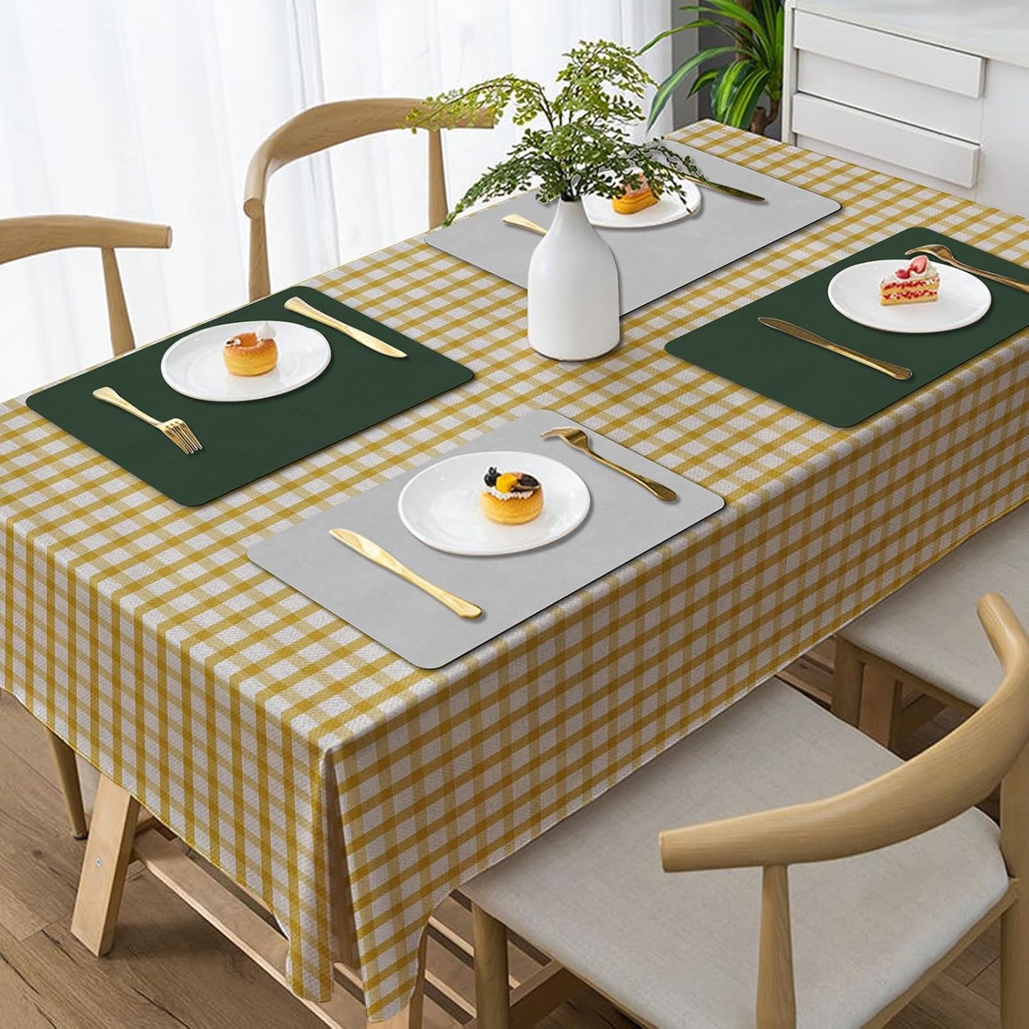 BLESWIN Faux Leather Placemats, PU Dining Table, Waterproof and Oil Resistant Easy to Clean, Heat Resistant Reversible Use Table Mats for Kitchen, Dining Table, Outdoor – 12 × 17 Inch, Forest&Grey