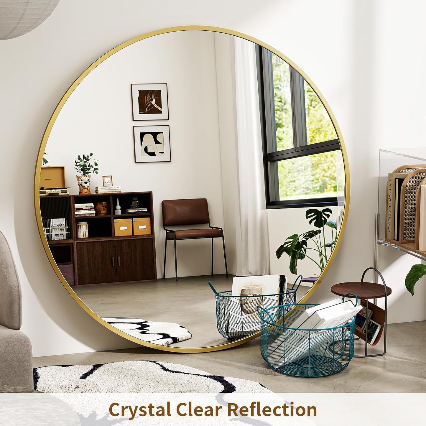 BEAUTYPEAK 48 Inch Round Mirror, Metal Frame Circle Mirror, Wall Mounted for Entryway, Bathroom, Vanity, Living Room, Gold