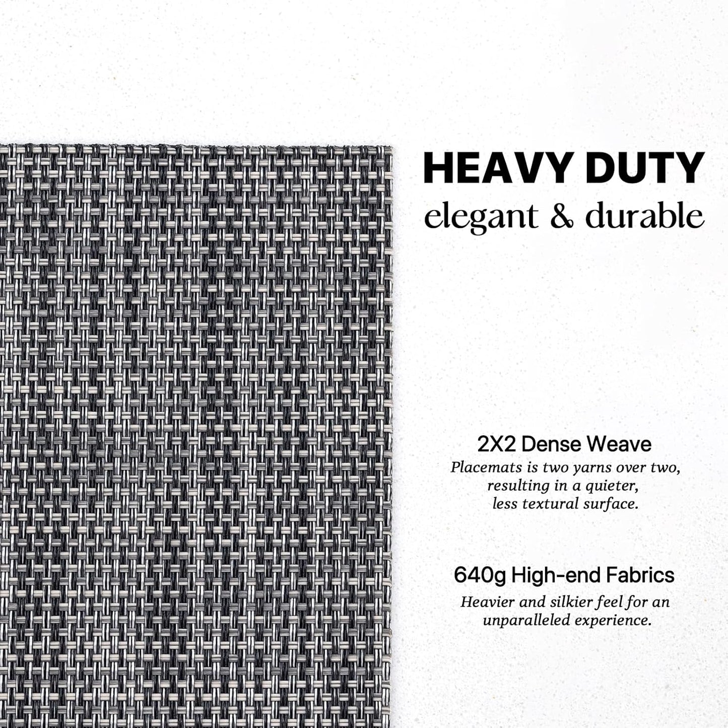 LEXMORE Placemats Set of 8 Vinyl/Plastic Woven Place Mats for Kitchen Table Indoor/Outdoor Washable Placemat Wipeable Dining Table Mats(Dark Gray)