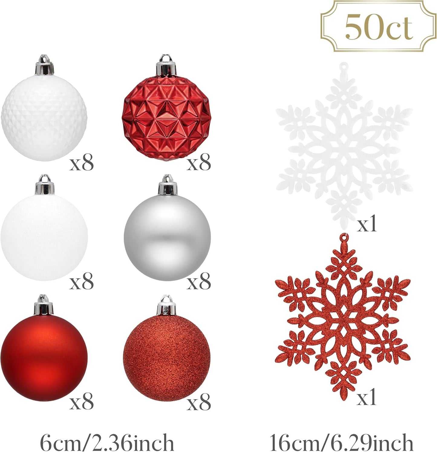Valery Madelyn Christmas Tree Decorations Ornament Set for Fall Halloween, 50ct 2.36 Inches Red and White Shatterproof Christmas Ball Ornaments Hanging Xmas Holiday Party Decor