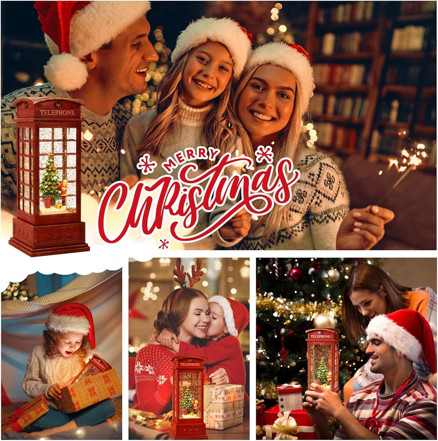 House & Garden Decoration,Christmas Lantern with 8 Pieces of Music,Sparkling Crystal Keep Circling Around The Snowman Families Music Box as a (Christmas Child)