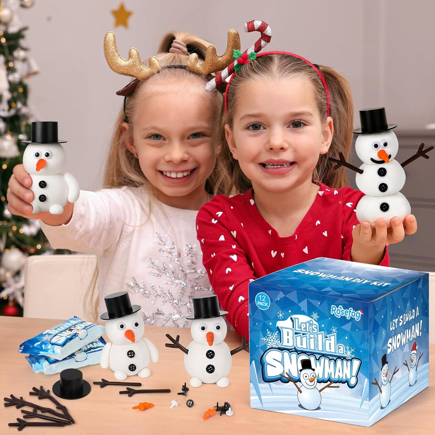 48 Pack Christmas Gifts for Kids, Snowman Kit Toys, Build a Snowman Kit DIY Christmas Craft Gifts, Creative Air Dry Modeling Clay, Xmas Activities Snowman Making Kit for Holiday Favor Supplies