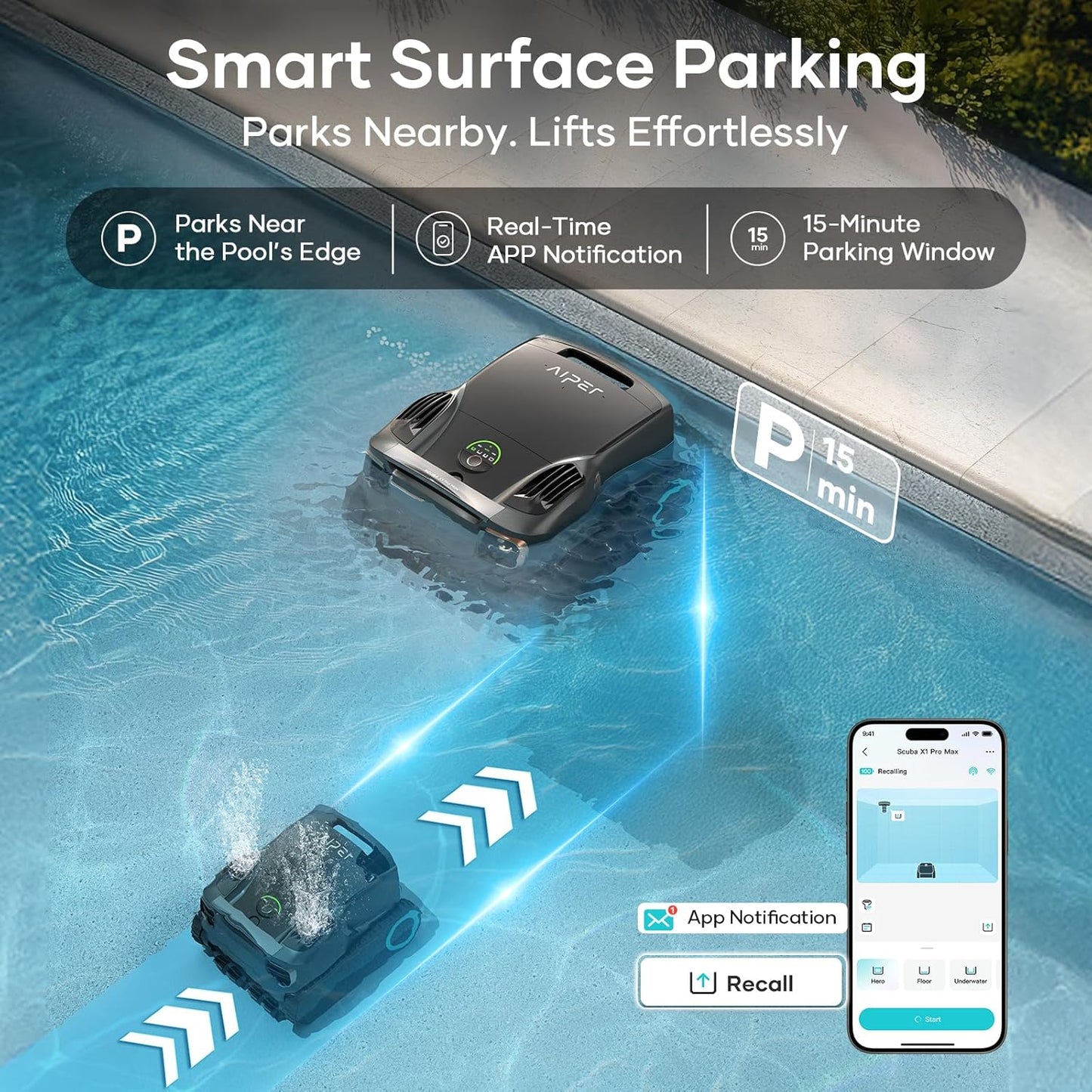 Aiper Scuba X1 Pro Max Pool Cleaning Robot, Pool Mapping, Adaptive Path, 8500 GPH Power, Double Filtration, Smart Surface Parking, Pool Vacuum for All Inground Pools