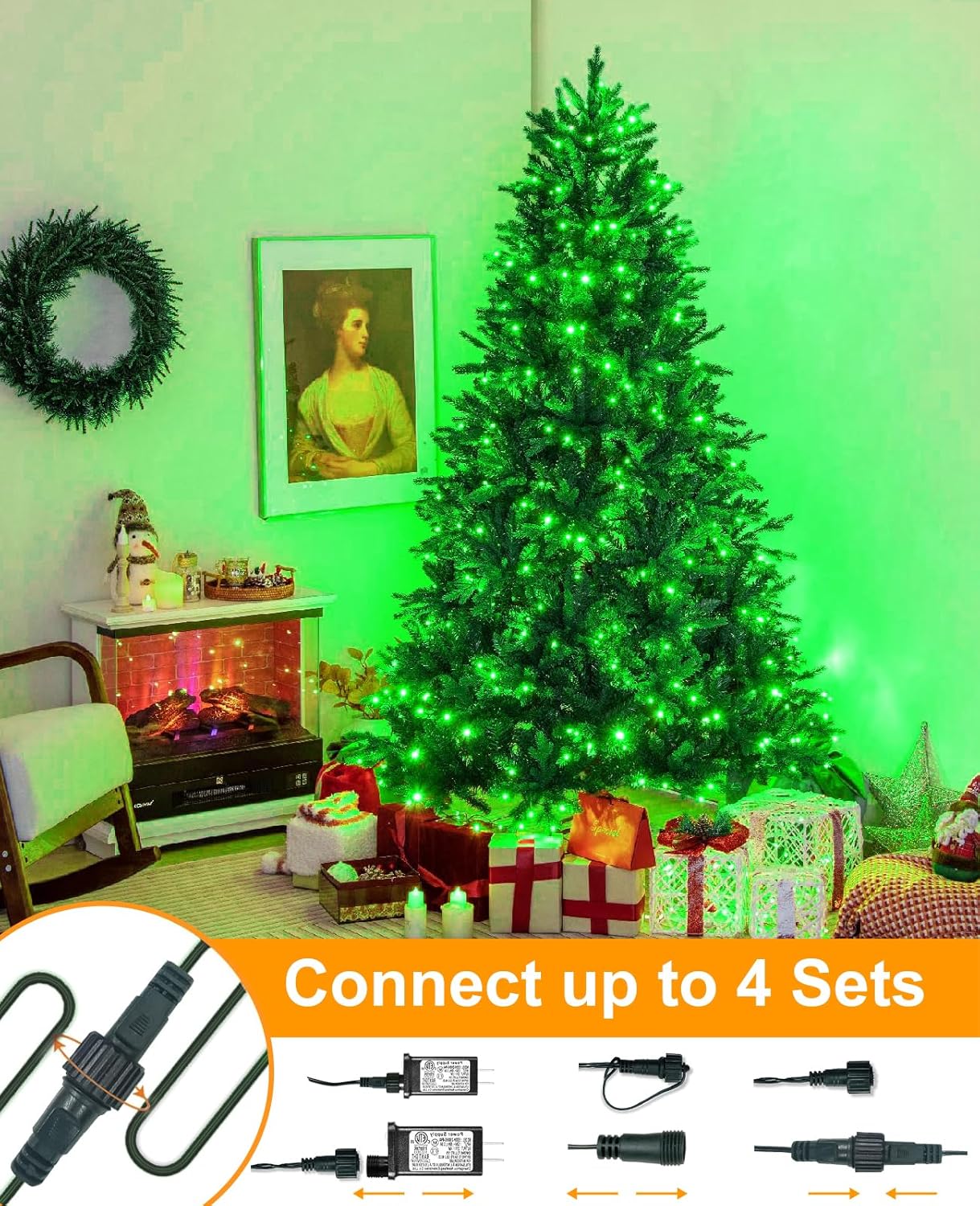 Christmas Lights Outdoor, 80FT 240 LED Christmas Tree Lights, Waterproof & 8 Modes & Timer, Connectable Green Wire String Light for Indoor Home Garden Xmas Party Holiday Decorations, Green