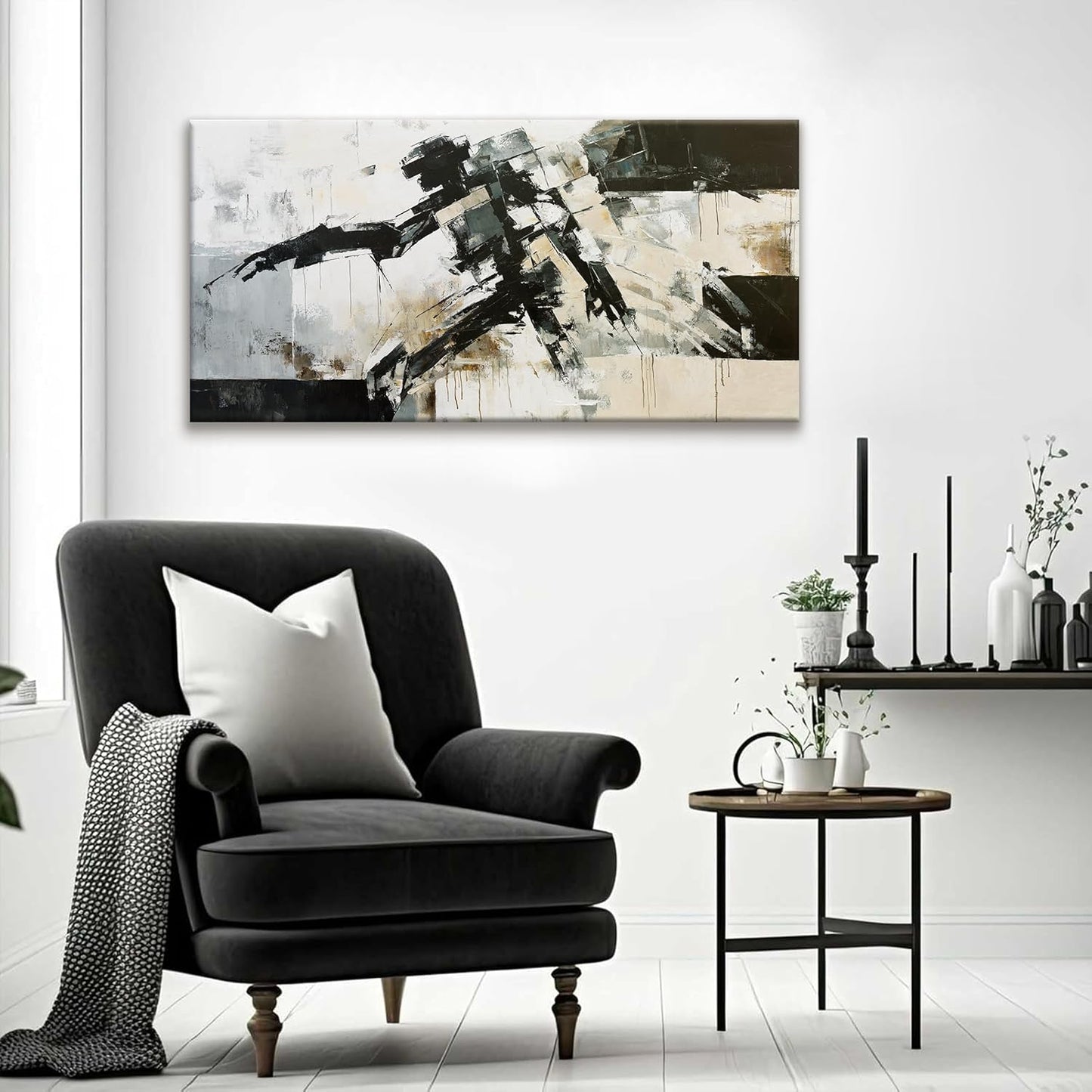 TAIJXAGSG Modern Wall Art Minimalist Abstract Wall Art Prints Painting Cool Robot Black White Canvas Art Wall Decor Picture For Bedroom Office Living Room Home Wall Decor 24"X48"