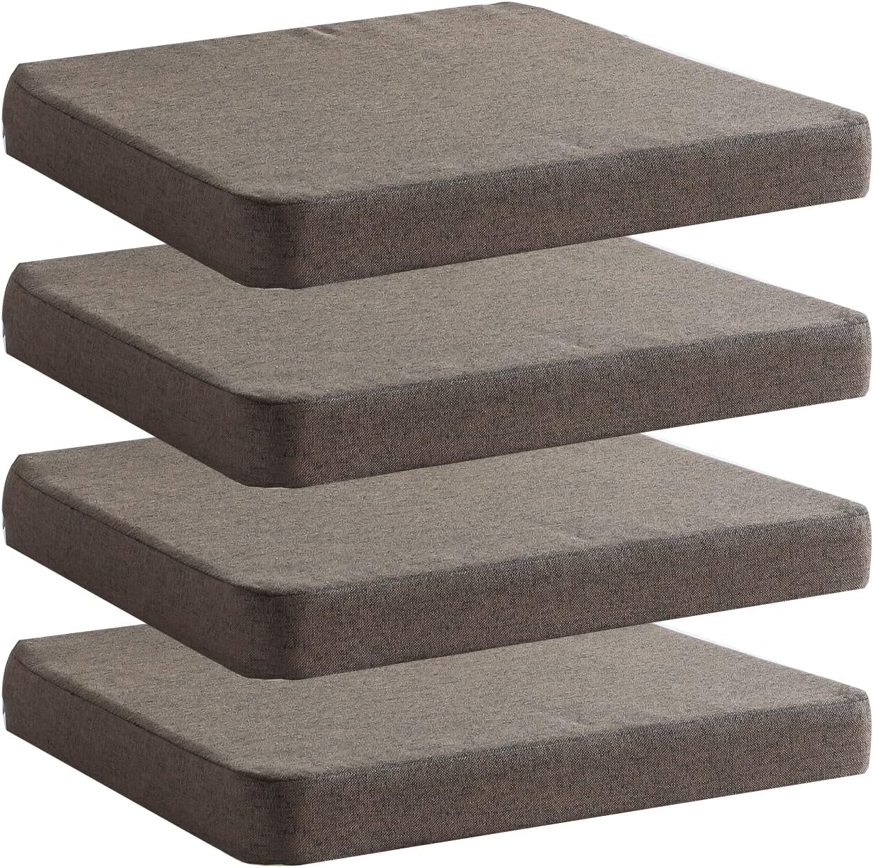 Chair Cushion for Dining Chairs with Ties 4 Pack Non Slip Memory Foam Kitchen Room Chair Pads 17x16 Inch, Brown