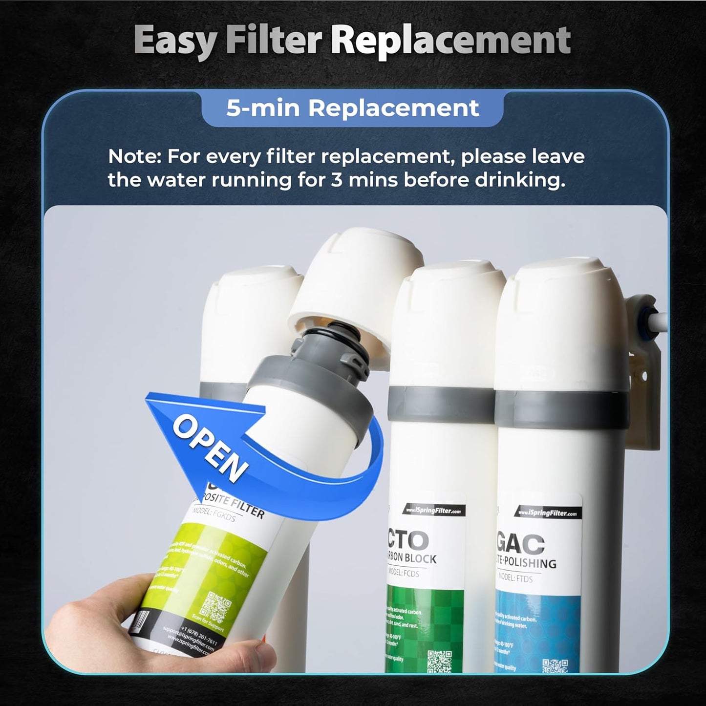 iSpring FCNCDS SGS-Tested Chloramine Removal CTO Carbon Block Replacement Water Filter Cartridge for DS4 Series