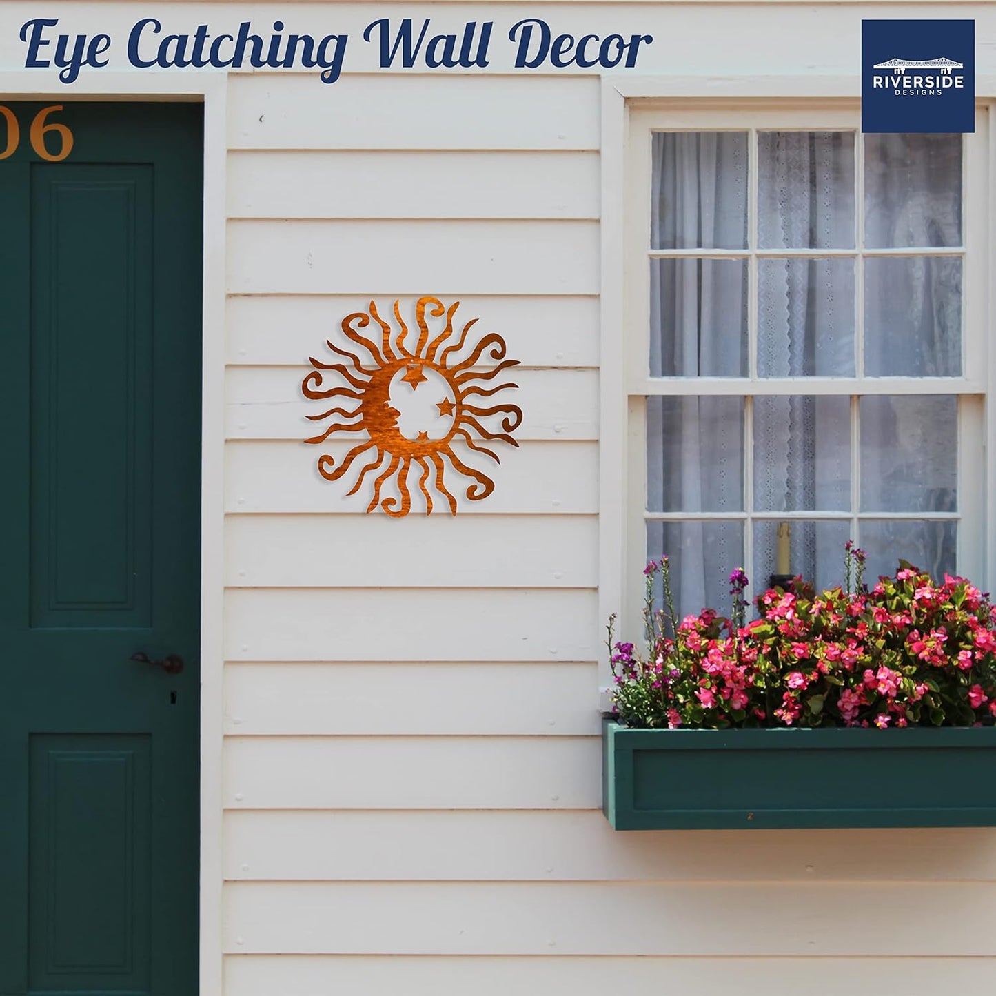 Riverside Designs Wacky Solar Moon Metal Wall Art Steel Outdoor Decor | Heavy-Duty and Waterproof | Made in USA (Copper, 30L x 30W)