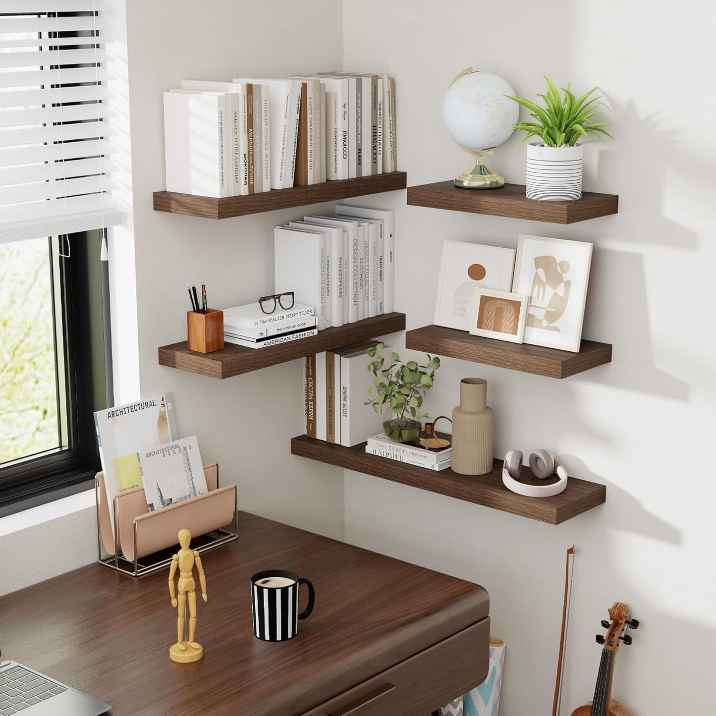 30 Inch Floating Shelves, 8 Inch Deep Floating Shelves for Wall, Hanging Shelf with Invisible Brackets, Deep Shelves for Bathroom, Bedroom, Living Room, Walnut, Set of 2