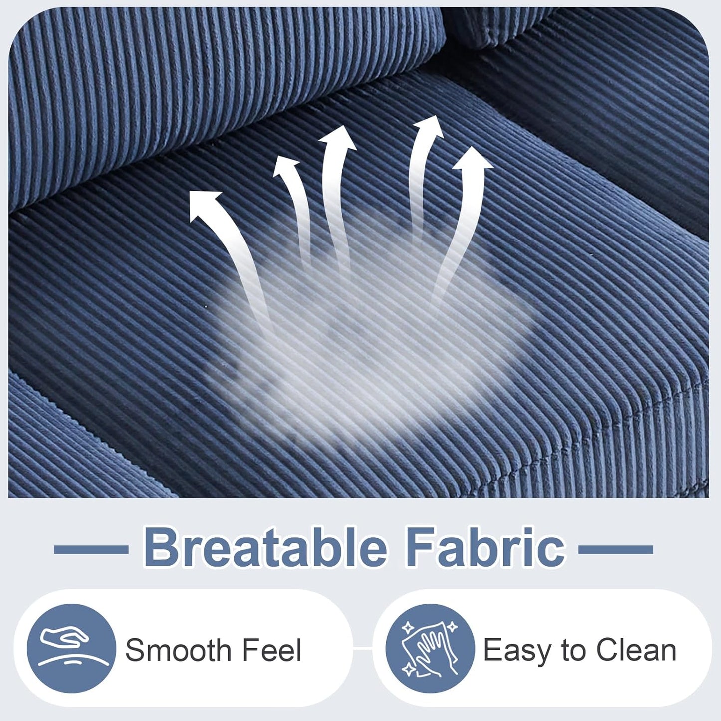 Karl home U-Shape Sectional Sofa Couch 111" Modern 4-Seat Sofa with Chaises Corduroy Fabric Upholstered Covertible Couch with Wood Grain Legs for Living Room, Reception Room, Apartment, Navy Blue