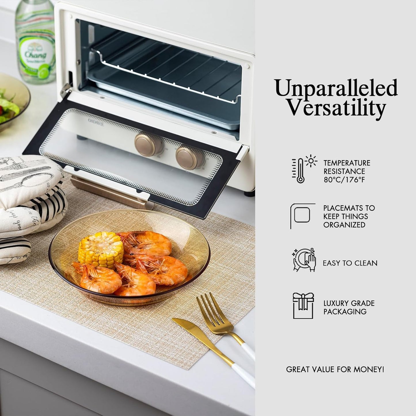 Placemats Set of 6 - Easy Clean Woven Vinyl Placemat for Dining Table, Indoor/Outdoor Place Mats, Washable PVC Table Mats（Beige）