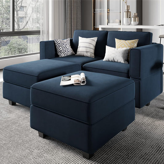 Belffin Modular Sectional Sofa with Reversible Chaise L Shaped Couch with Ottoman Modular Sofa Couch with Storage Blue