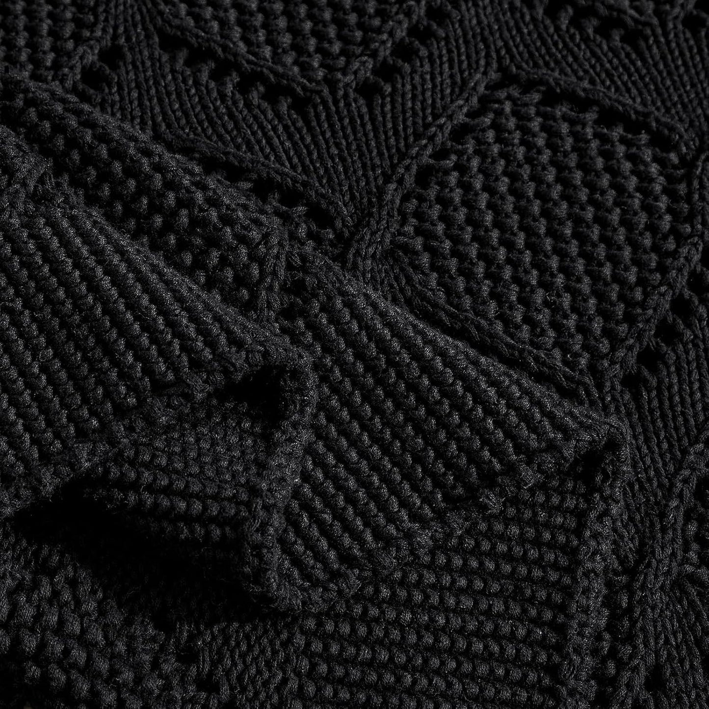 Longhui bedding Chunky Cotton Knit Throw Blanket for Couch, Sofa, Bed, or Chair, Decorative Breathable Fall Cable Knit Blanket 51 x 63 Inches, Medium Weight Black