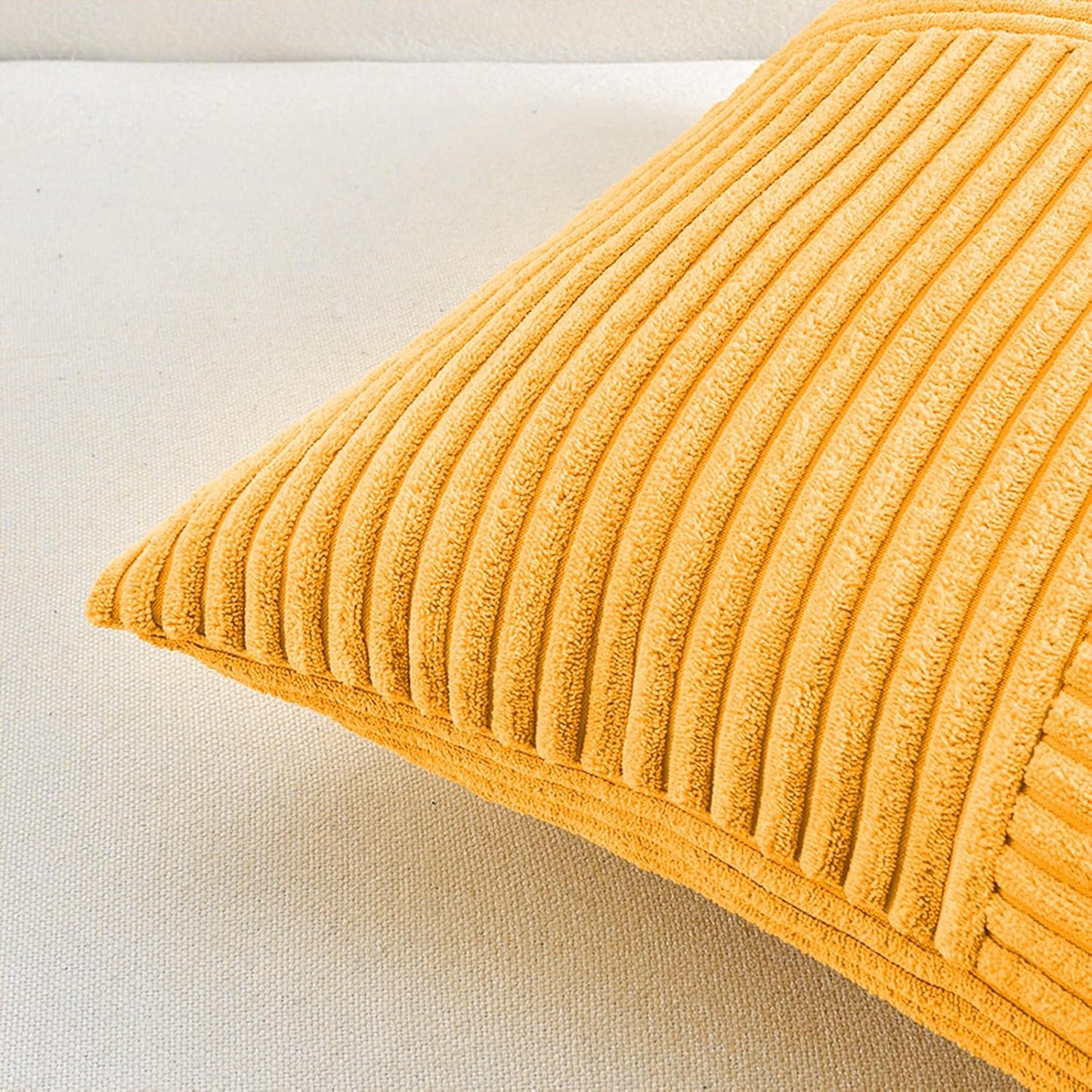 Fancy Homi 2 Packs Gold Yellow Euro Decorative Throw Pillow Covers 26x26 Inch for Couch Bed Sofa, Rustic Farmhouse Boho Home Decor, Soft Corss Corduroy Patchwork Textured Square Cushion Case 66x66 cm