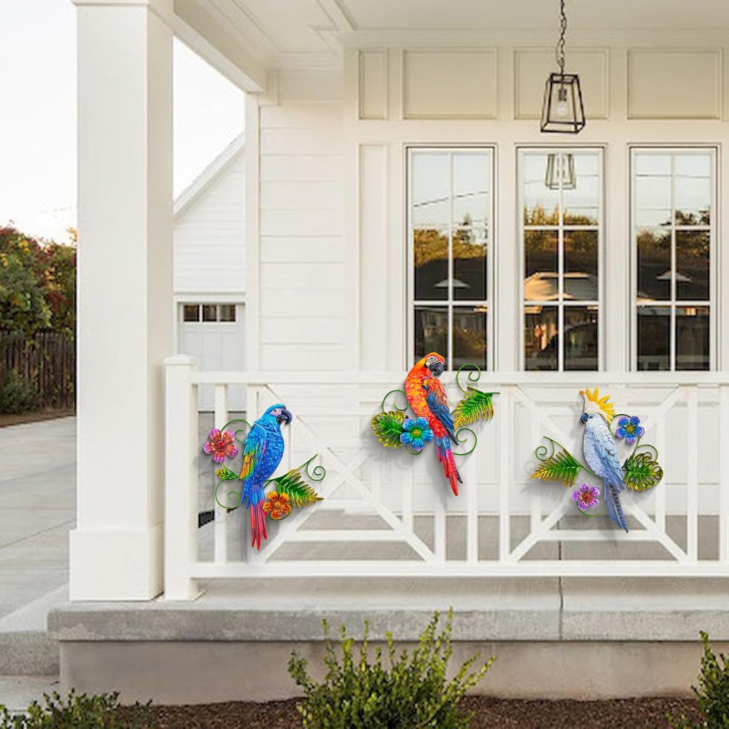 Metal Colorful Parrots Wall Art, 12 Inches Parrot Large Hanging Outside Decoration 3 Pack, Metal Bird Wall Decoration, Decor Outdoor Decorations for Yard, Garden Ornaments Patio Outside Porch Decor