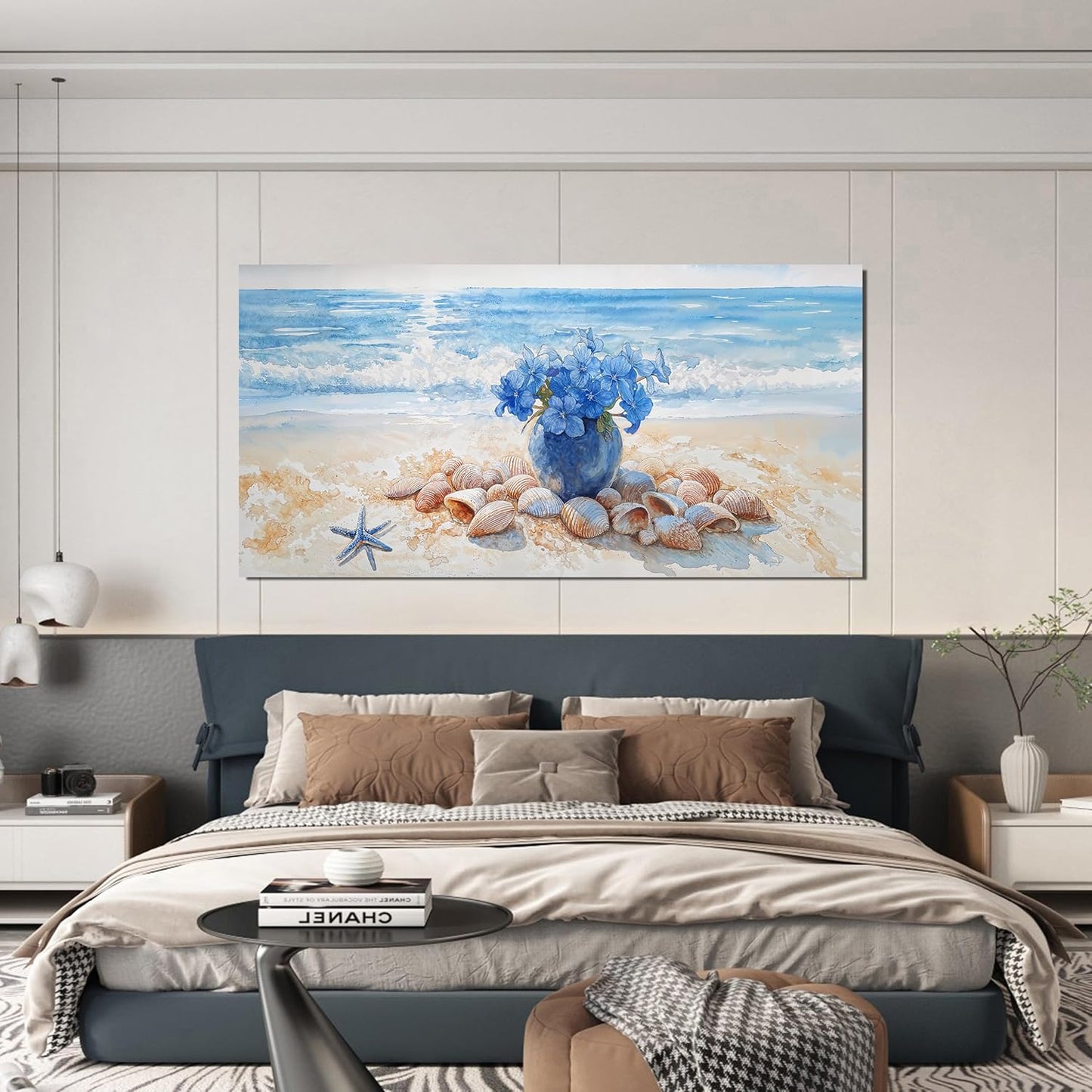 AIXMGSJS Canvas Wall Art Decor Modern Landscape Art Wall For Living Room Coastal Wall Art Blue Floral Wall Decor Modern Canvas Wall Art Large Artwork for Walls For Home Kitchen Office Decor 24" X 48"