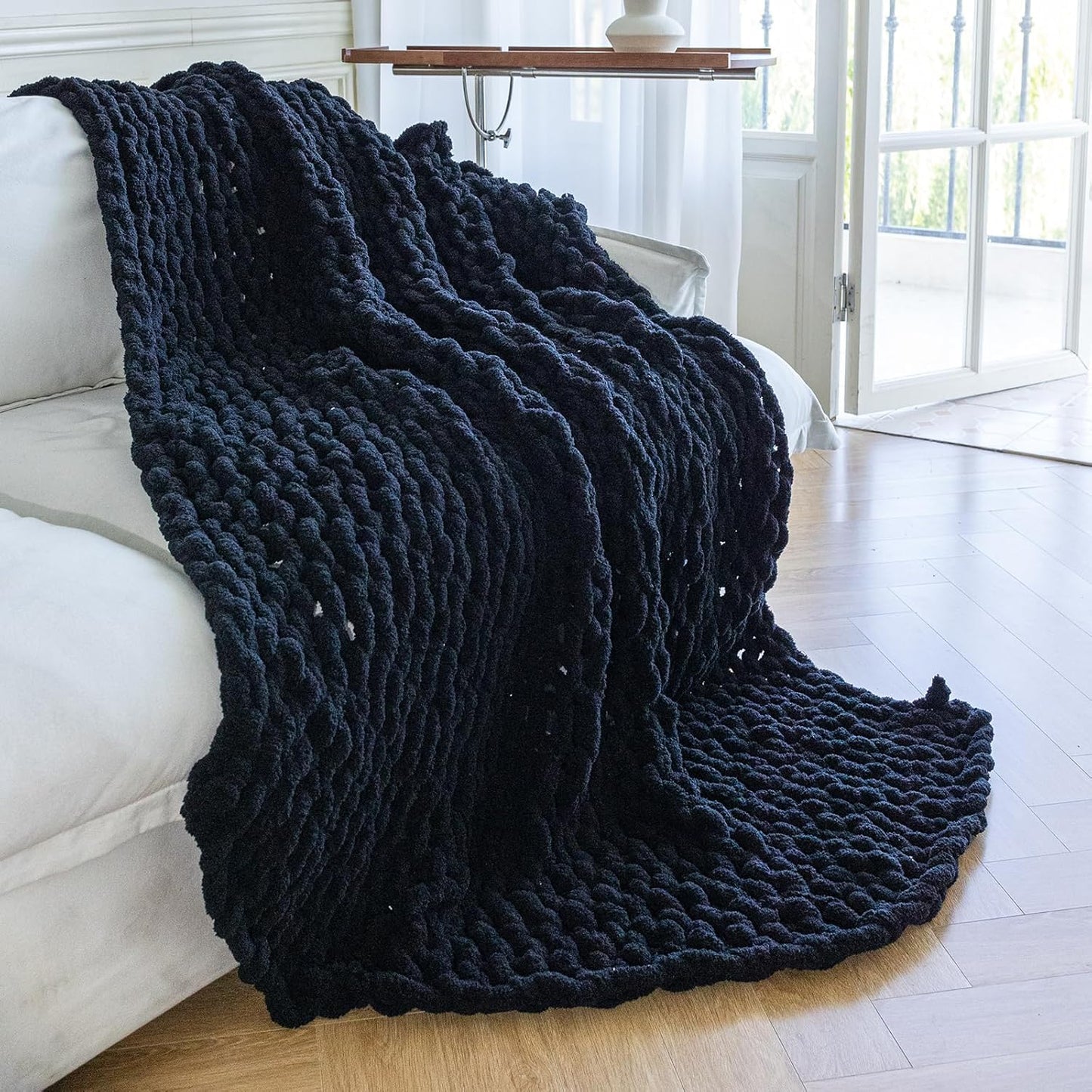 Chunky Knit Blanket - Luxury Soft Cozy Extra Large Size (80 * 90) Throw Blanket,100% Woven Blanket Rope Knot Throw Blanket for Couch, Sofa, Home Decor, Gift - Machine Washable（Black）