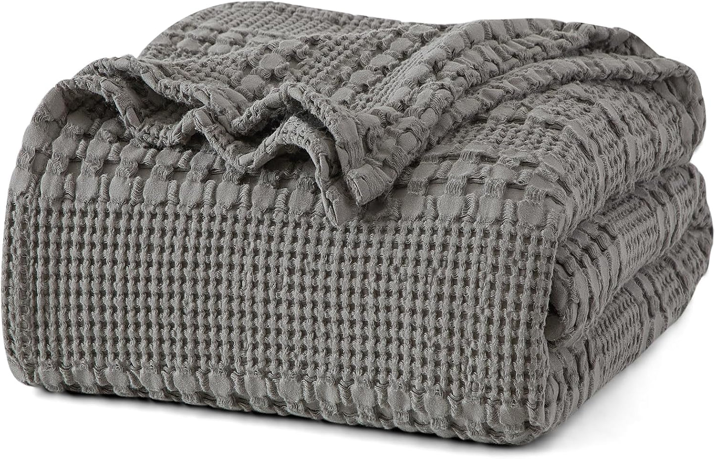 PHF 100% Cotton Waffle Weave Blanket Twin Size, Soft Lightweight Breathable Cozy Summer Blankets for Bed, Luxury Aesthetic Woven Bedding for Home Decor, 66"x90", Dark Grey