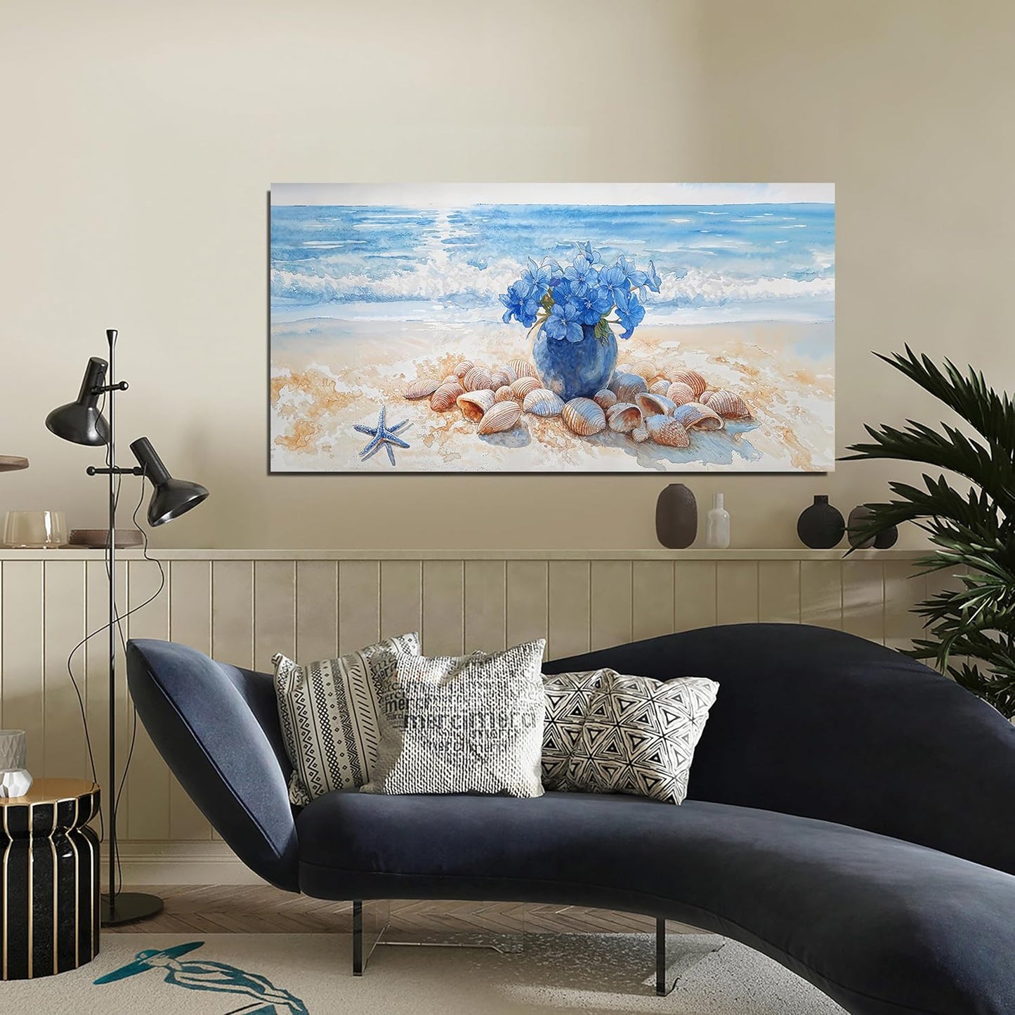 Canvas Wall Art Decor Modern Landscape Art Wall For Living Room Blue Coastal Wall Art Floral Wall Decor Modern Canvas Wall Art Artwork for Walls Art Work For Home Kitchen Office Decor 20" X 40"