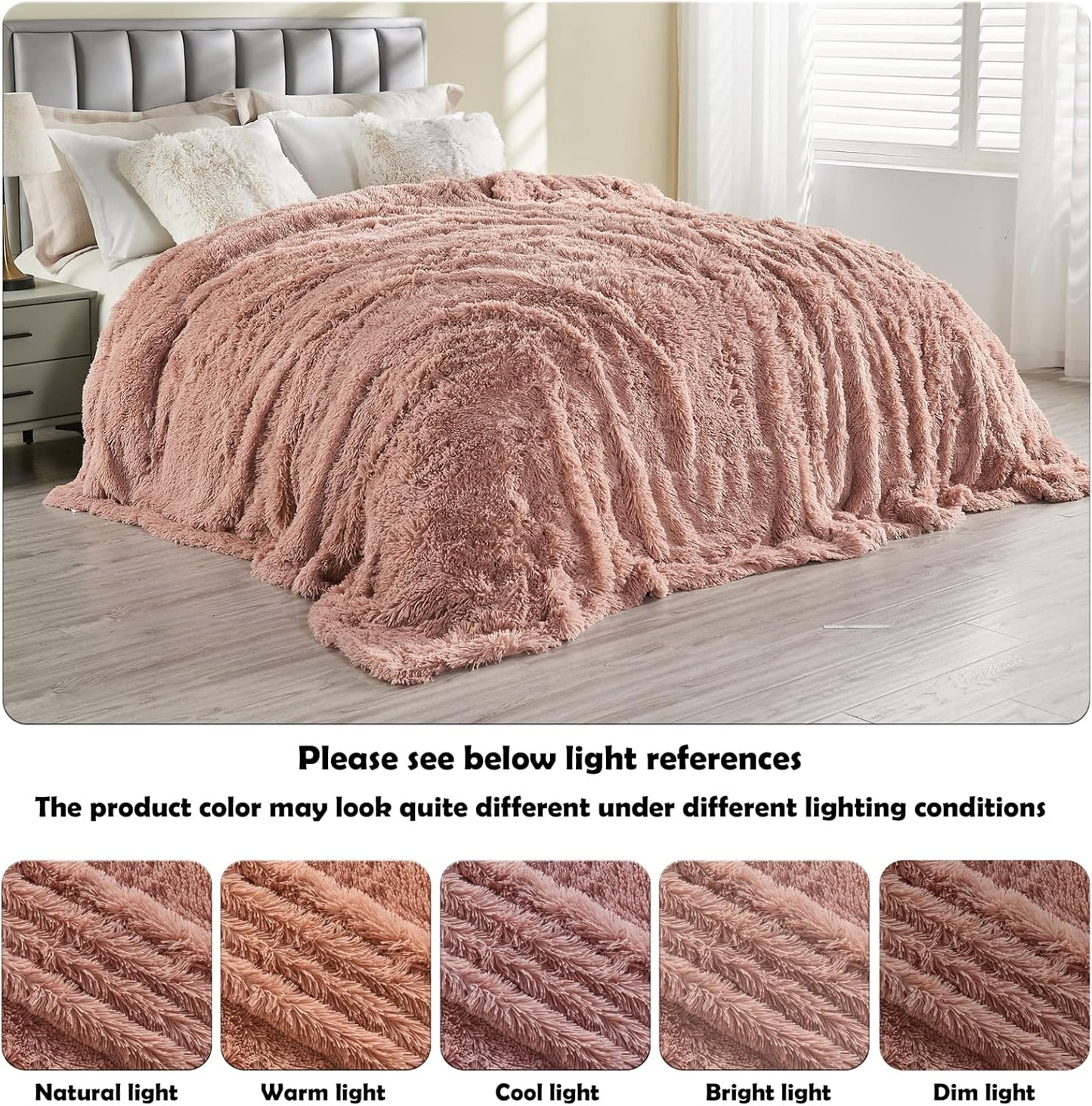 GONAAP Fuzzy Faux Fur Throw Blanket Queen Size Pink Super Soft Cozy Plush Fuzzy Shaggy Blanket for Couch Sofa Bed (Pink, Queen(90"x90"))