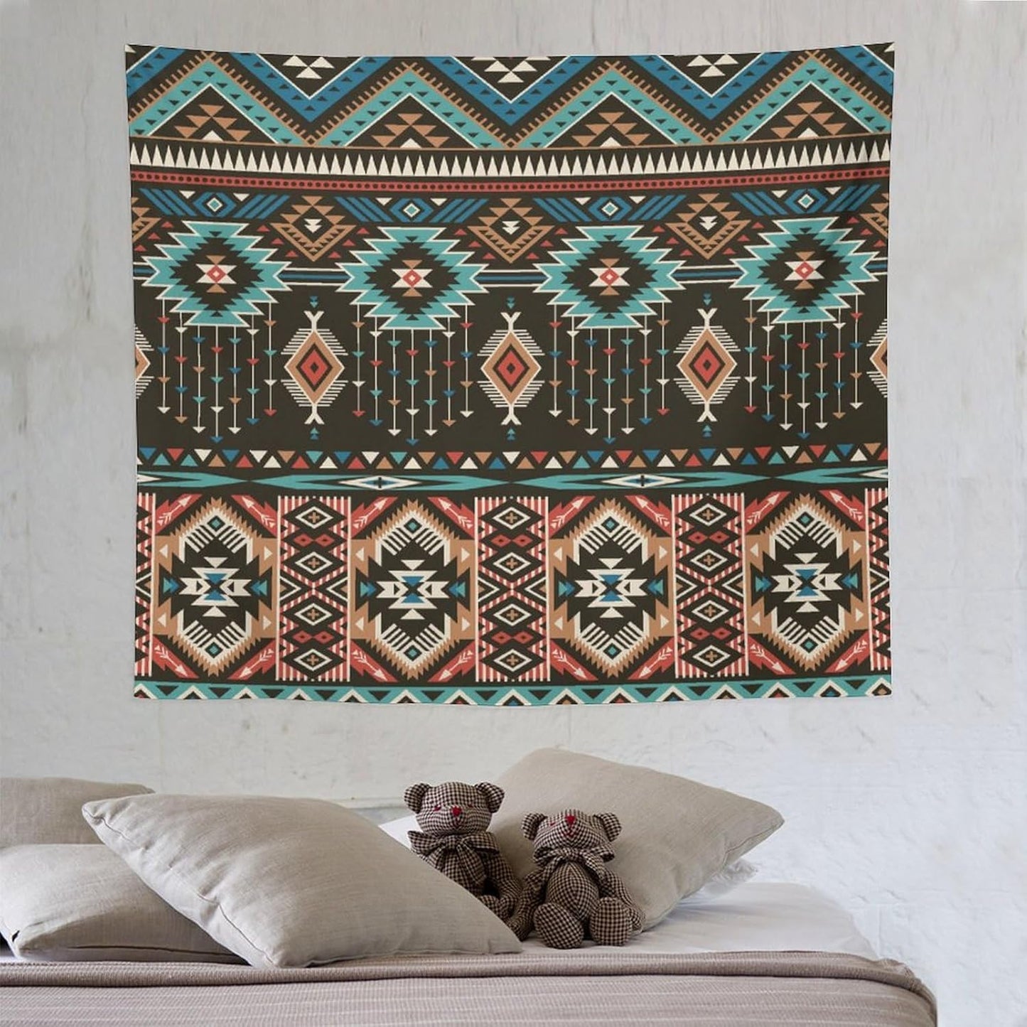 HZOHNAGO Aztec Tapestry Turquoise Blue and Brown and Native American Tribal Pattern Printed Wall Tapestry Wall Hanging for Bedroom Living Room Dorm 60" W x 50" H