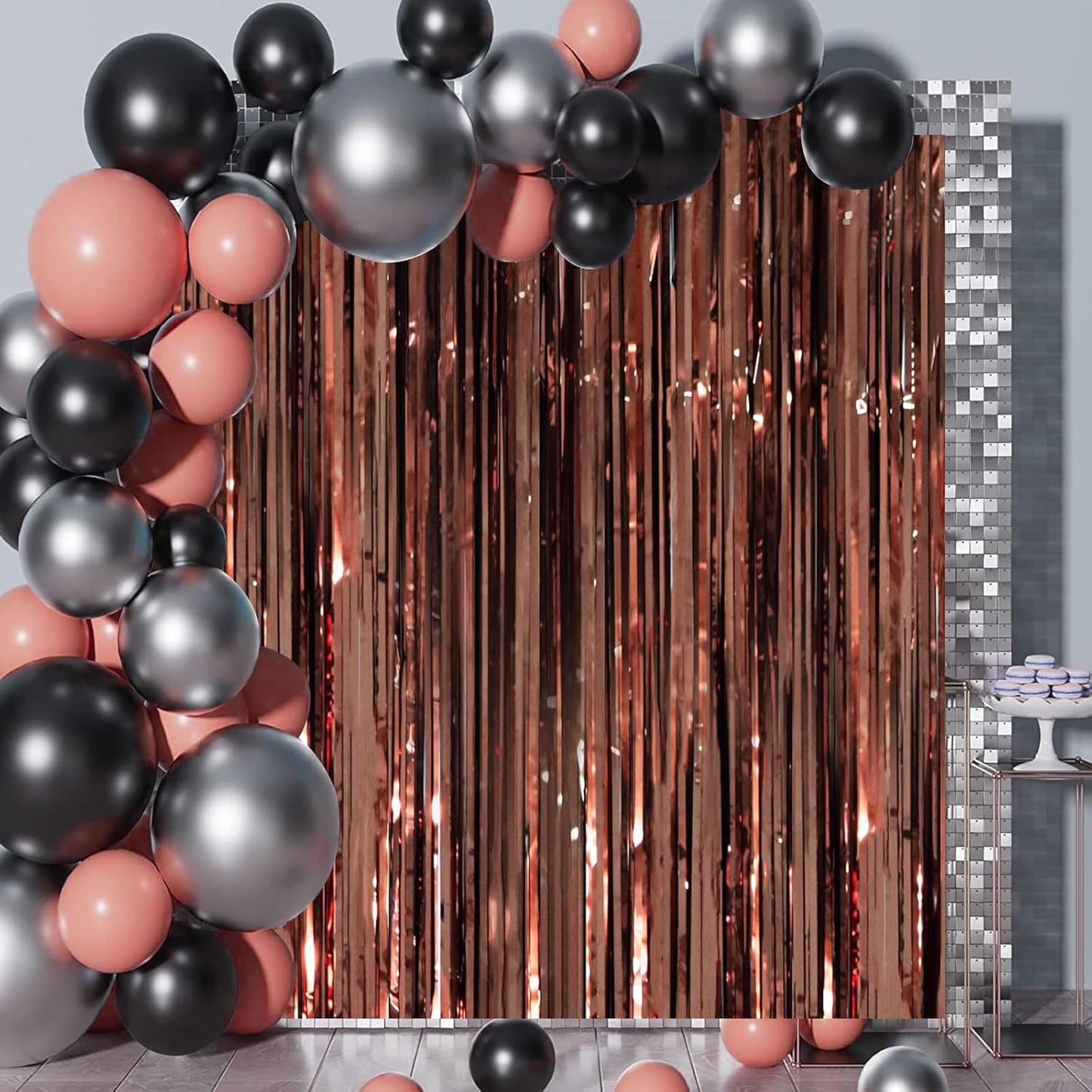 3 Pack 3.3 x 8.2 ft Brown Foil Fringe Backdrop Curtains, Tinsel Streamers Party Decorations, Fringe Backdrop, Door Shimmer for Thanksgiving Day or Birthday Party