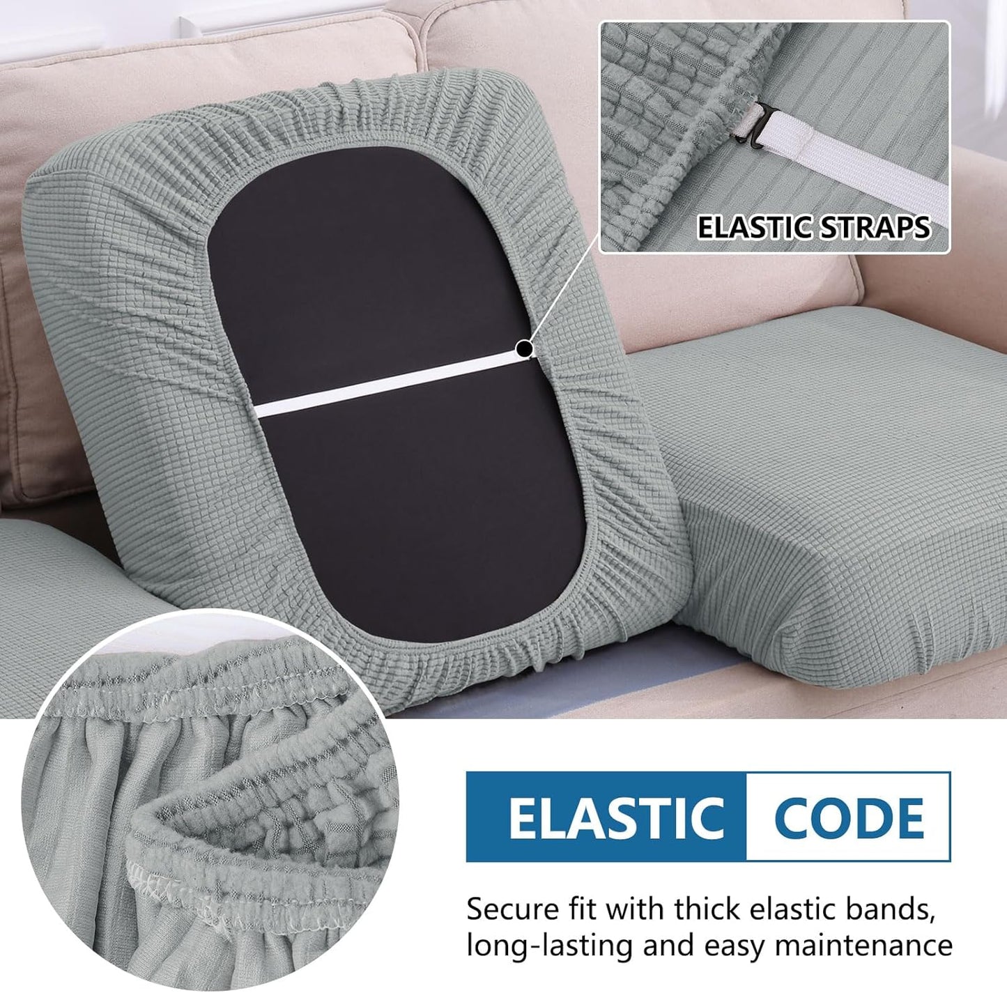 hyha Waterproof Couch Cushion Covers, Sectional Sofa Cushion Slipcovers L Shape, Thick Stretch Jacquard Fabric, Washable Chaise Lounge Cover with Elastic Bottom (1 Piece for Chaise, Light Grey)