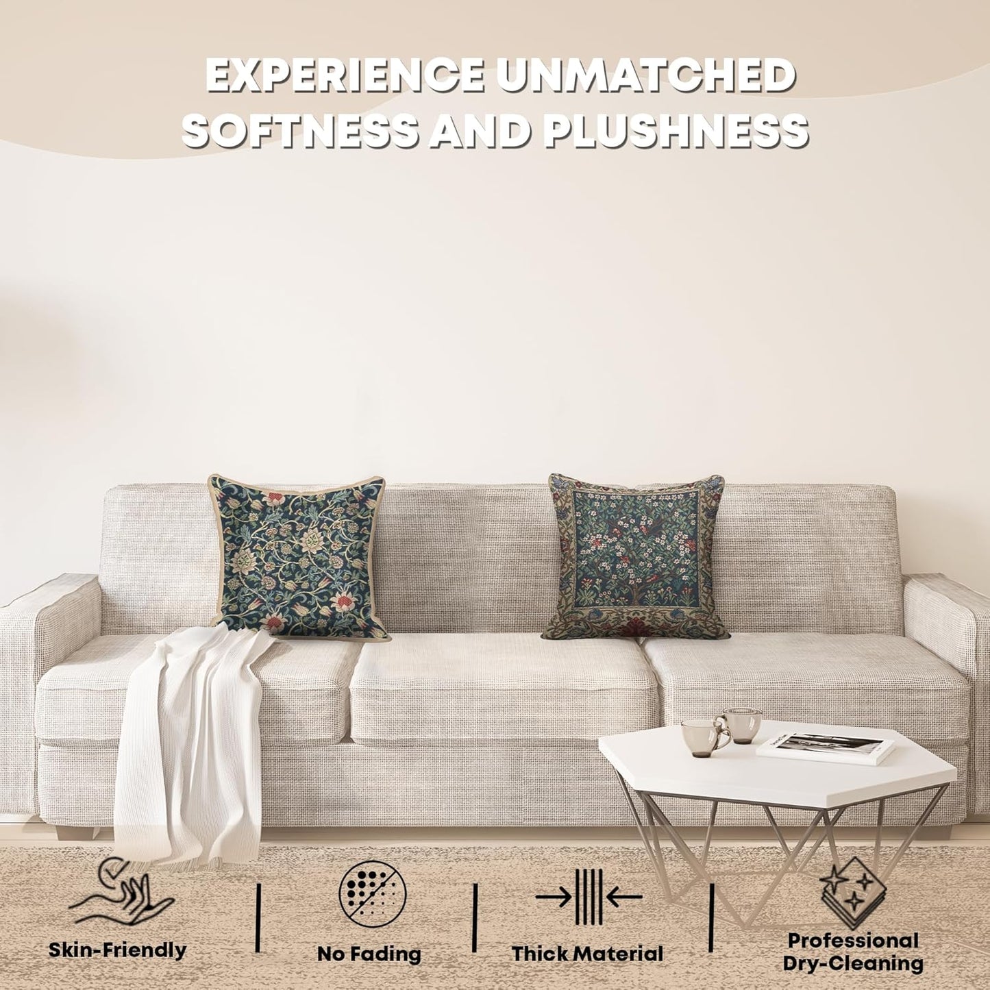 Charlotte Home Furnishings Throw Pillow Covers 16x16 in, Green Tree Decorative Couch Pillow Covers, Boho Decor European Tapestry Cushion Cases, Living Room Cozy Home Decor, Jacquard Woven Soft Cotton