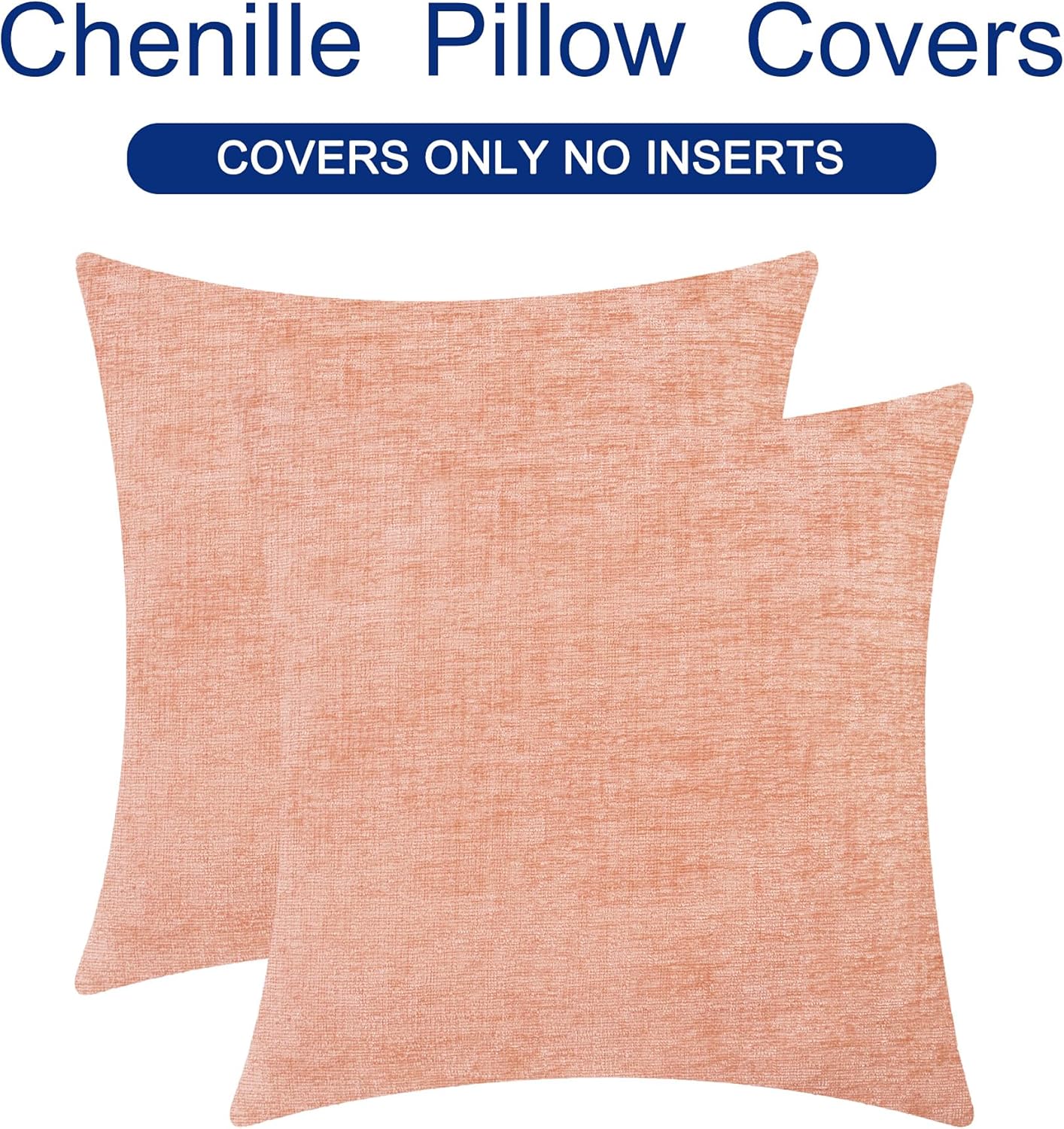 CaliTime Throw Pillow Covers Decorative 18 X 18 Inches Pack of 2 Cozy Chenille Cushion Cases for Couch Sofa Bed Living Room Home Dusty Pink