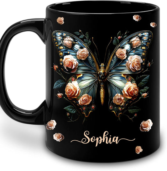 Hyturtle Personalized Butterfly 2D Print Mug - Butterfly Gifts For Women Lovers - Animal Gift For Bird Lover Her - Bird Gifts For Mom on Mother Day - Custom Name Coffee Cup Ceramic Mug 11 Oz 15 Oz