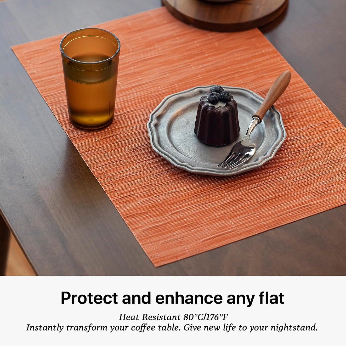LEXMORE Placemats Set of 12 Vinyl/Plastic Woven Place Mats for Kitchen Table Indoor/Outdoor Washable Placemat Wipeable Dining Table Mats(Orange)