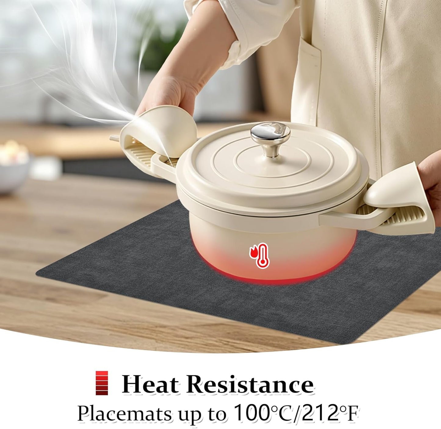 FROMHEART Faux Leather Placemats Set of 12–Waterproof,Heat/Oil Stain-Resistant PU Table Mat–Reversible,Non-Slip,Easy to Clean Place Mats for Kitchen,Dining,Indoor/Outdoor,(Dark Grey,11.8" x 17")