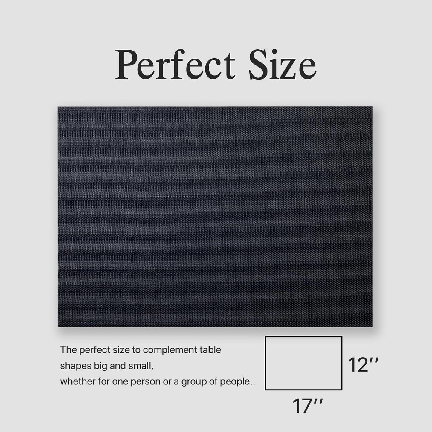 Placemats Set of 4 - Easy Clean Woven Vinyl Placemats for Dining Table, Indoor/Outdoor Place Mats, Washable PVC Table Mats（Black）