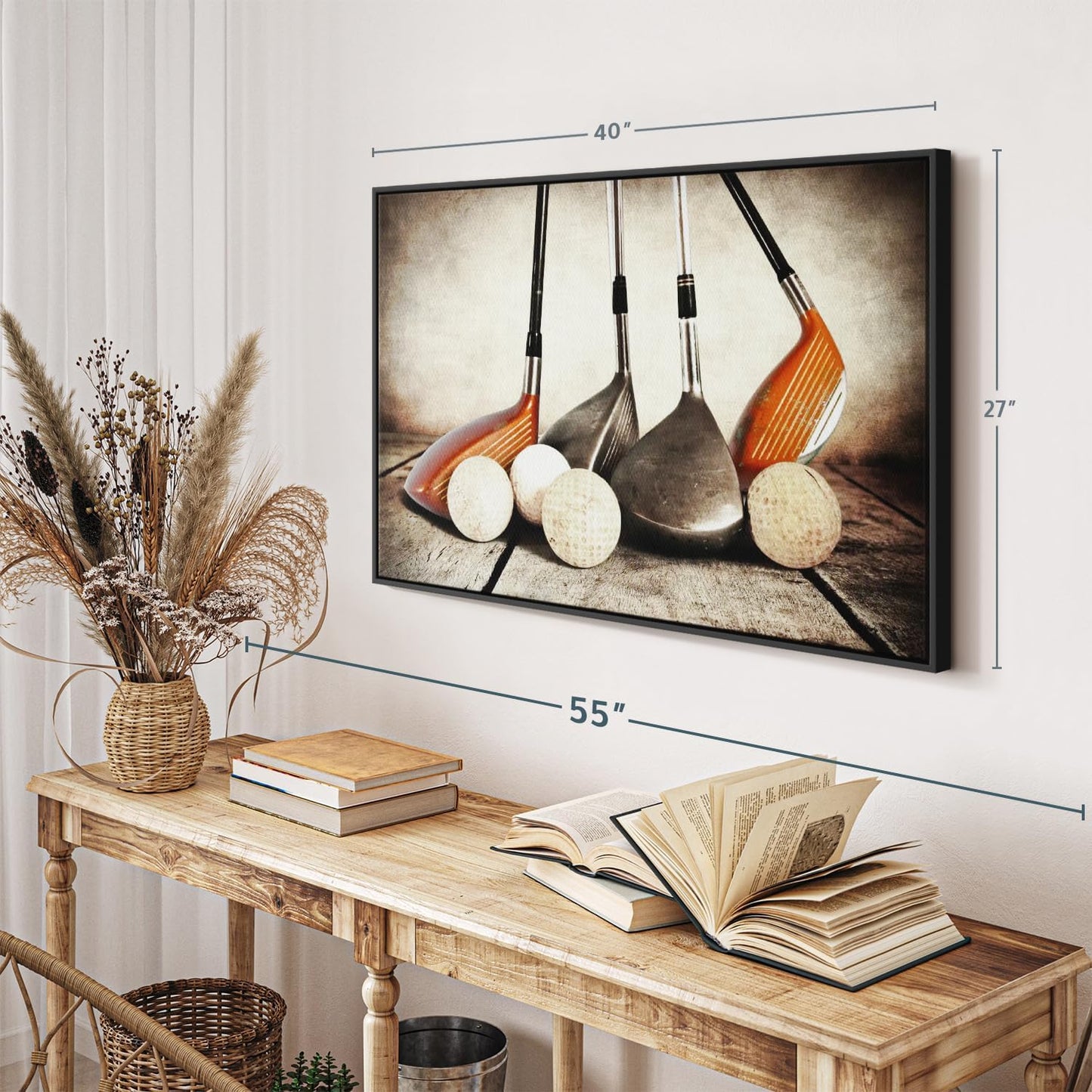 Elephant Stock Golf Sets Wall Art - Horizontal Framed Canvas - 1-Piece Mancave Wall Decor - Photography Sports Canvas Print - Yellow and Brown Decor for Wall - 40" X 27"