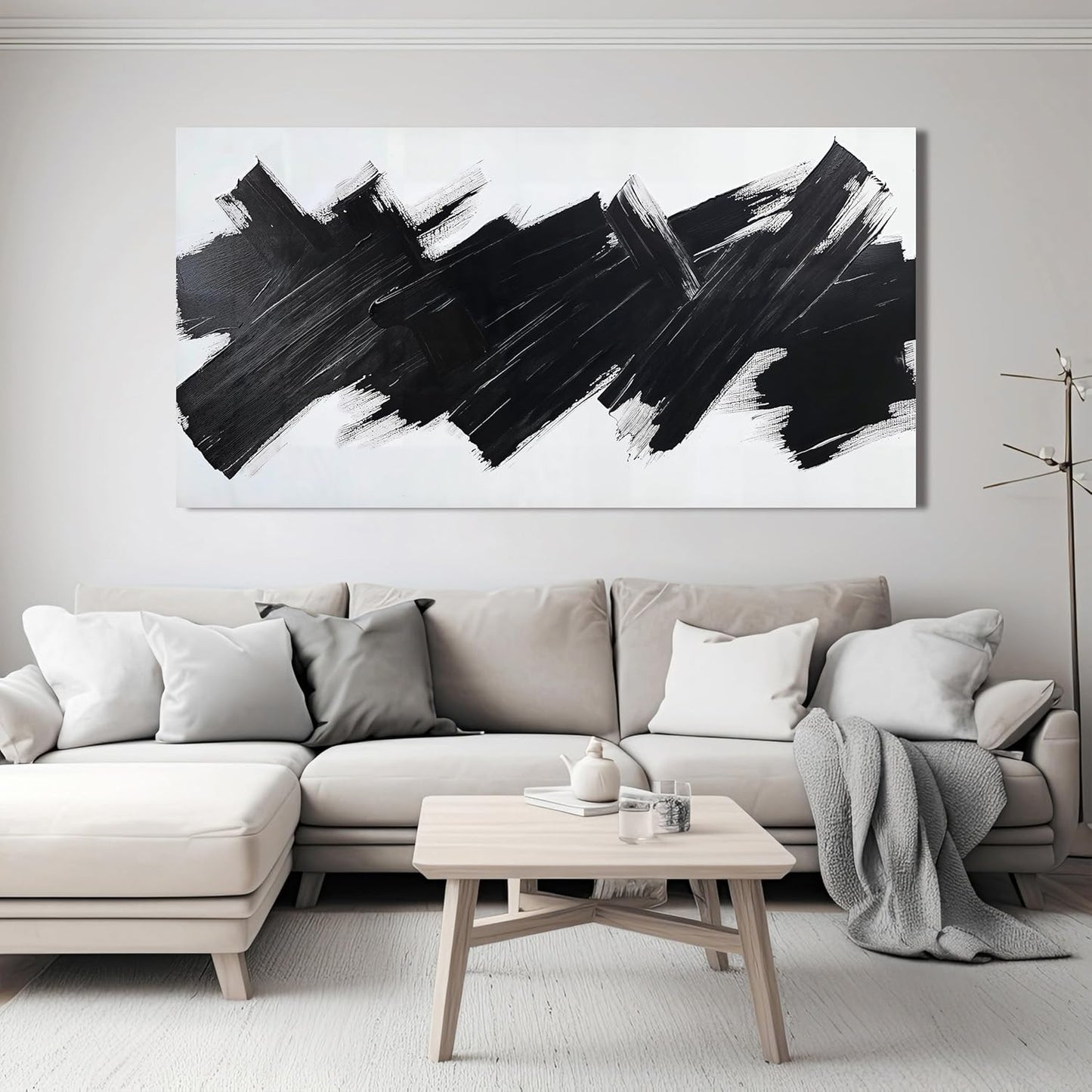Abstract Wall Art Decor Modern Large Wall Art For Living Room Black Minimalist Wall Art Canvas Prints Black Abstract Art Wall Decorations Artwork for Walls Art Work For Home Office Wall Decor 24" X 48"