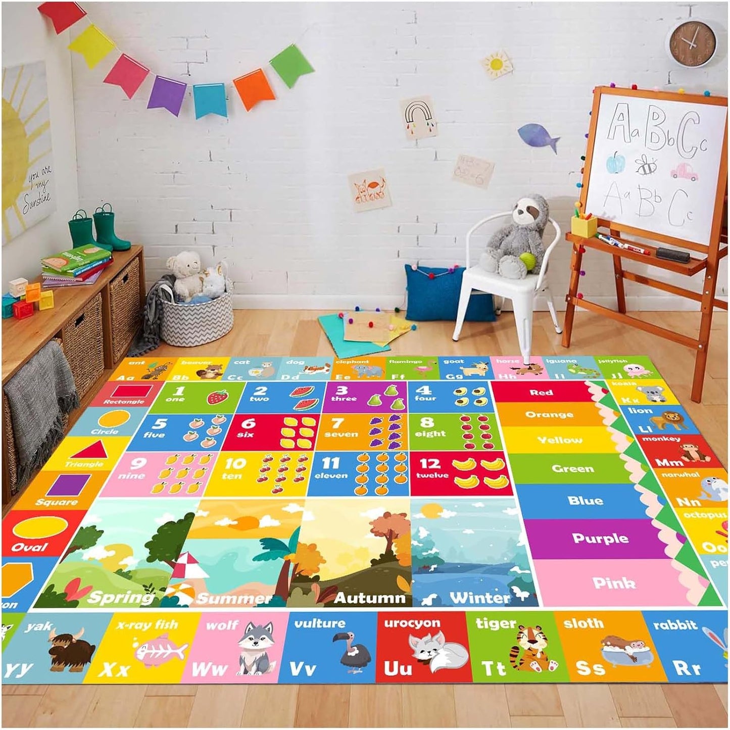 Kids Rug ABC Rug, Play Mat for Kids Playroom ABC Educational Area Rug for Playroom Classroom Elementary Preschool Rugs wtih Numbers Animals (4x6ft)