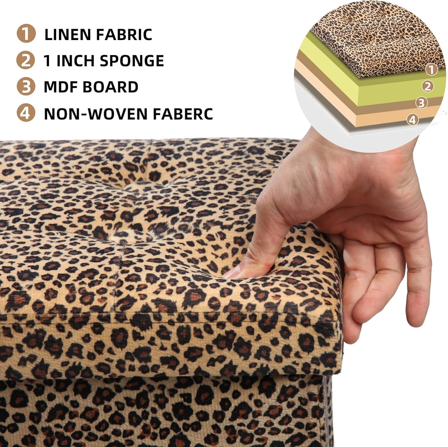 ALASDO Ottoman Storage Ottoman Footrest Stool Small Ottoman with Storage Foldable Ottoman Foot Rest Footstool Bench for Living Room 17x13x13inches Leopard Print