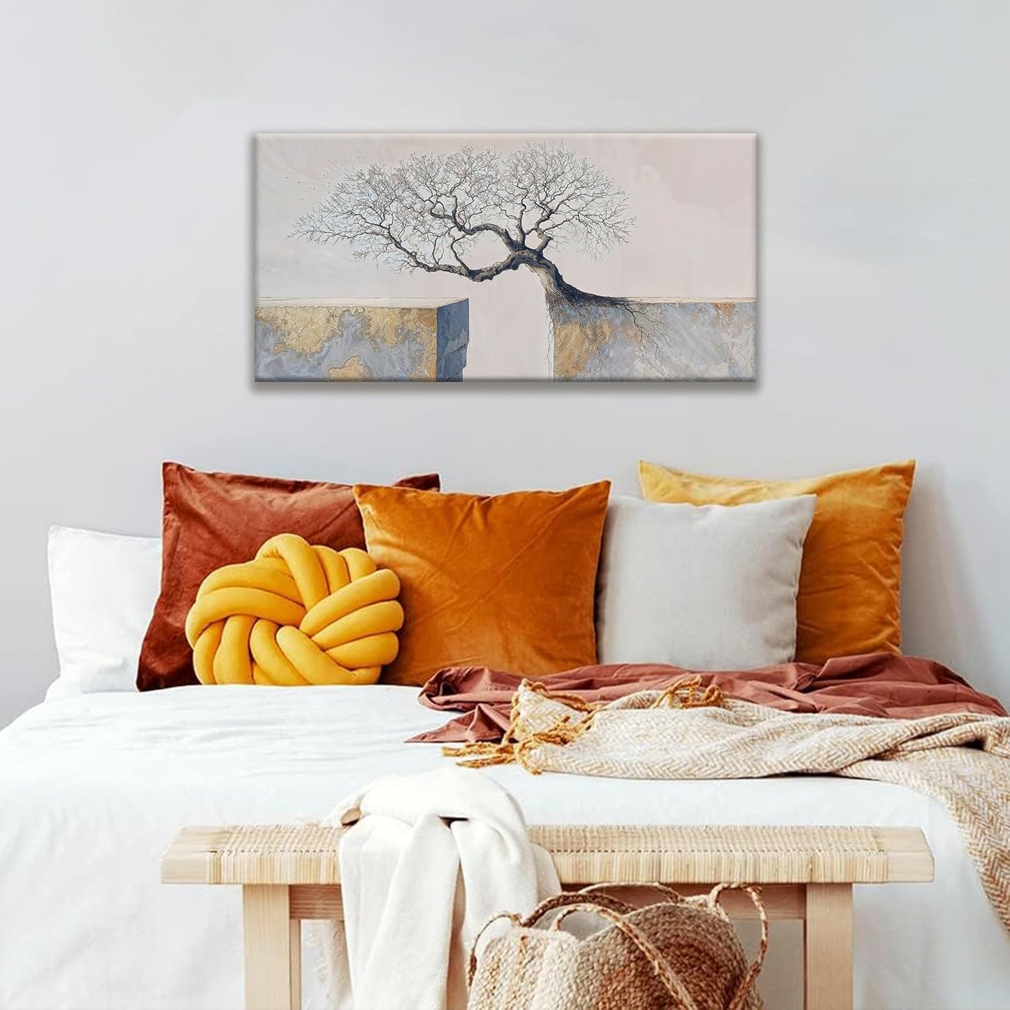 Suconvng Modern Canvas Wall Art Decor Print Paintings Tree Of Life Landscape Painting Motivational Wall Decor Prints Picture For Bedroom Office Home Kitchen Artwork Ready To Hang 20" × 40"