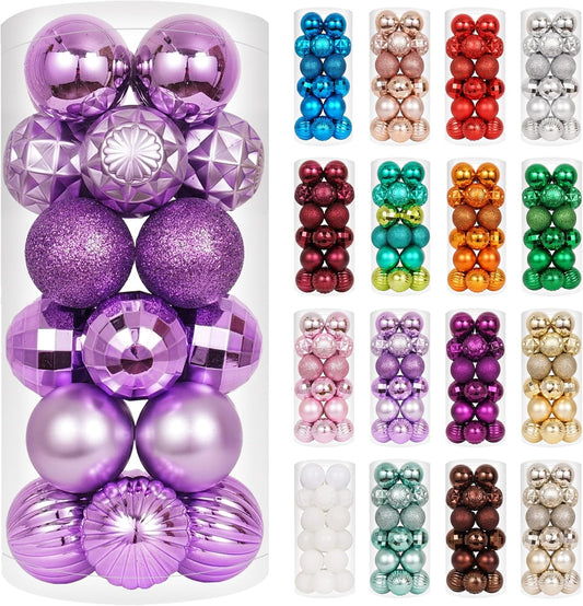XmasExp 24ct Christmas Ball Ornaments Shatterproof Christmas Ornaments Set Decorations for Xmas Tree Balls Halloween Decorations (1.57''/40mm, Light Purple)