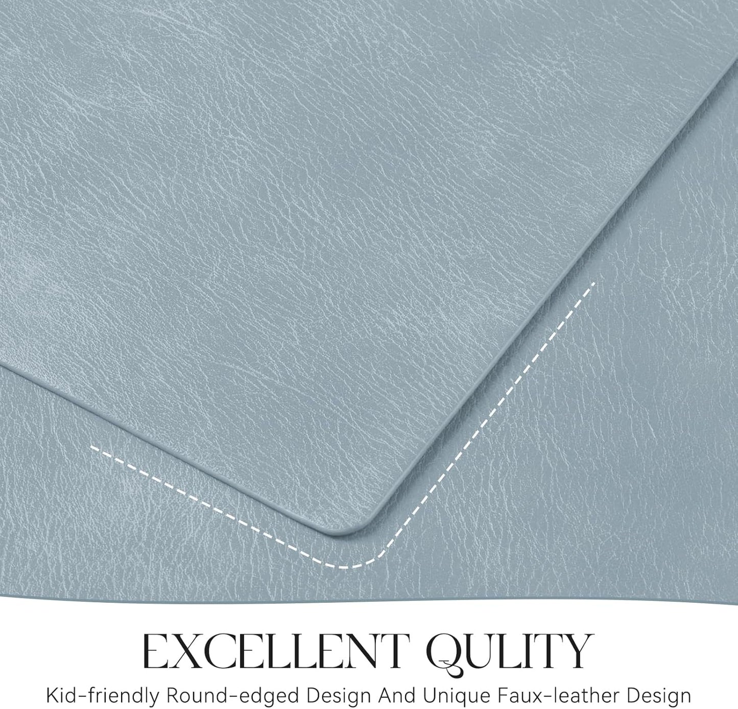 MOSAYT Vinyl Placemats Set of 12-12 X 17 Inch - Faux Leather 100% Waterproof Oil-Proof Wipeable PU Place Mats, Heat Resistant Reversible Table Mats for Kitchen, Dining, Outdoor (Light Grayish Blue)