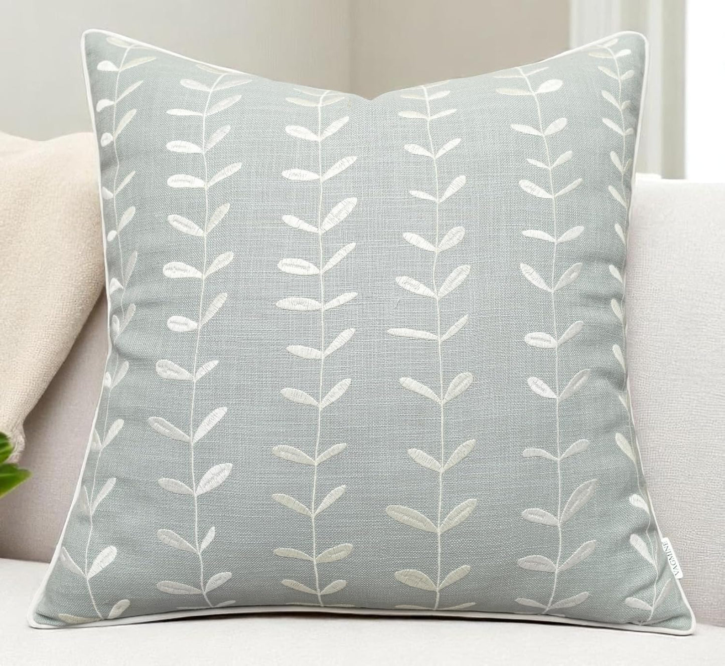 VAGMINE Embroidered Lollipop Pillow Cover - 18x18 Inches Square - 100% Cotton Robins Egg Decorative Cushion Cover - Elegant Stitch Detailing - Cozy Contemporary Accent for Couch, Chair, Bedroom