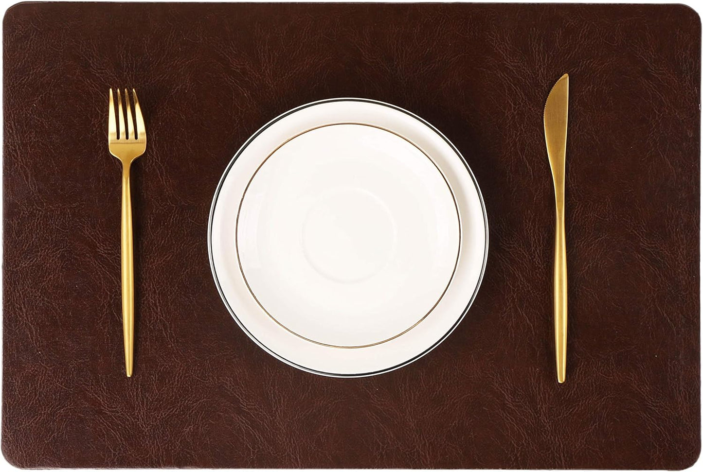 Faux Leather Placemats, Set of 8 PU Table Mats, Easy to Clean, Heat & Stain Resistant for Office Conference Table,Dinging Home Decor F Dark Brown