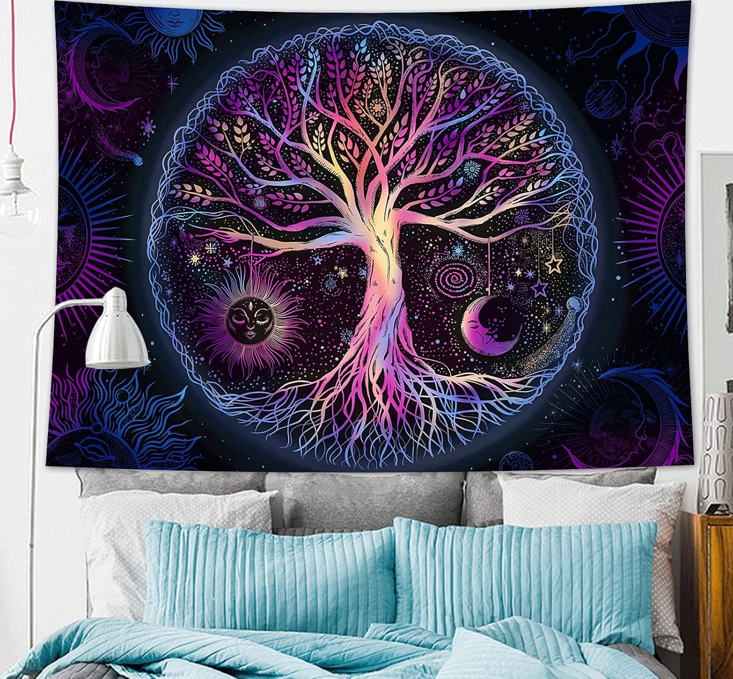 FORATER Tree of Life Tapestry Wall Hanging Colorful Life Tree Tapestries Aesthetic Sun and Moon Galaxy Wall Tapestry for Bedroom Living Room Dorm (61 x 82 Inch, Multicolor)
