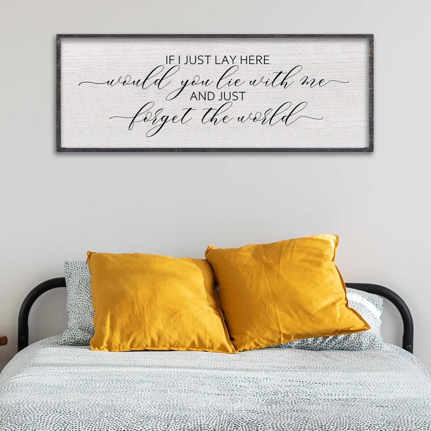 LuZhiQiang If I Lay Here Would You Lie With Me Sign Wall Decor 40"×15" Wood Framed Master Bedroom Above Over Bed Inspirational Wall Art (Black)